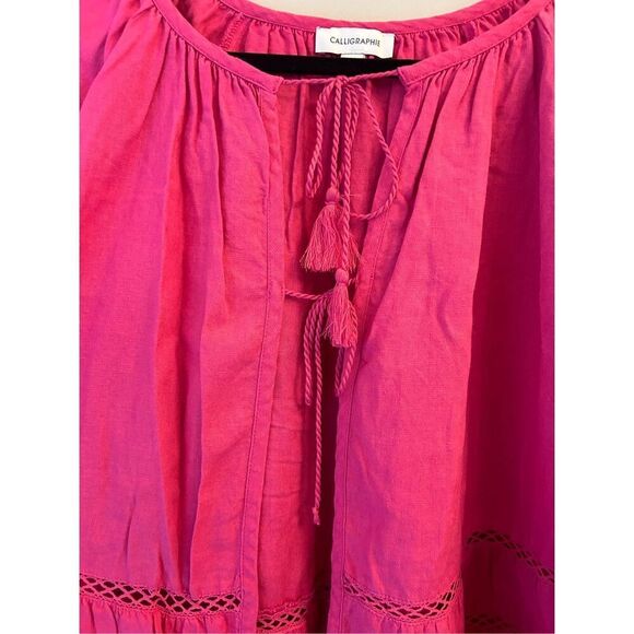 Calligraphie Linen Blend Boho Ruffle Sleeves Cardigan sz S can fit to L Festival - Picture 5 of 8